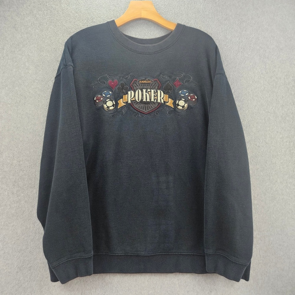 CROFT & BARROW Sweatshirt Mens L Black Poker Graphic Embroidered Pullover Crew